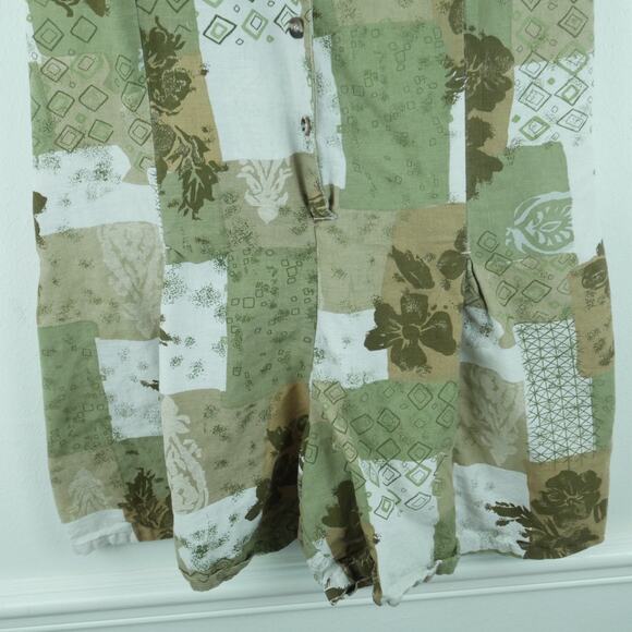 Vintage L XL Romper Linen Blend 90s Resort Festival Hippy Beach Patchwork Hawaii - Picture 4 of 8